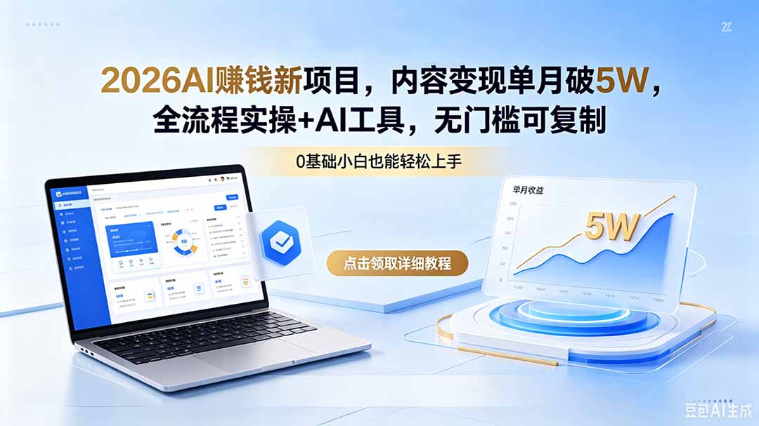 （18476期）2026AI赚钱新项目，内容变现单月破5W，全流程实操+AI工具，无门槛可复制-齐力副业