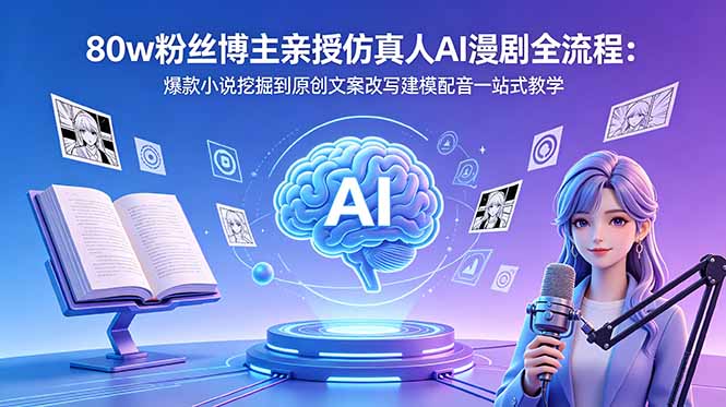 (18581期)80w粉丝博主亲授仿真人AI漫剧全流程:爆款小说挖掘到原创文案改写建模配音一站式教学-齐力副业