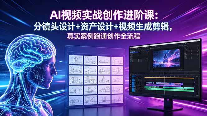 （18596期）AI视频实战创作进阶课：分镜头设计+资产设计+视频生成剪辑，真实案例跑通创作全流程-齐力副业
