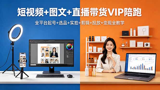 （18319期）短视频+图文+直播带货VIP陪跑，全平台起号+选品+实拍+剪辑+投放+变现全教学-齐力副业