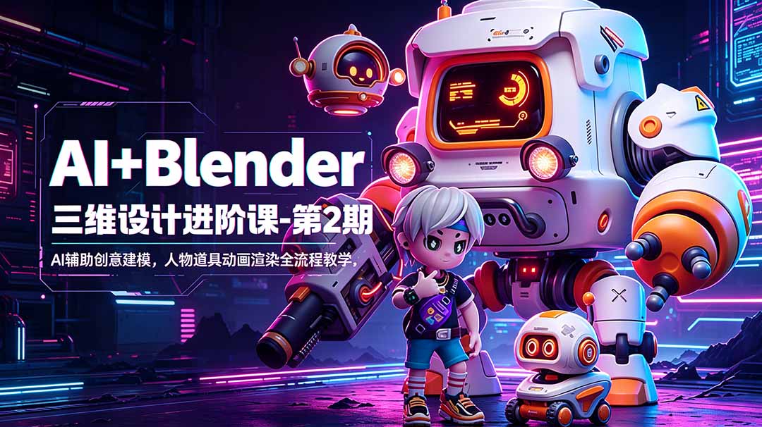 （18586期）AI+Blender三维设计进阶课-第2期：AI辅助创意建模，人物道具动画渲染全流程教学-齐力副业