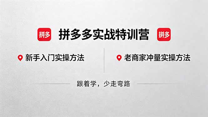 （18309期）拼多多实战特训营(更新5月3)：不管是新手入门或老商家冲量，都有实操方法，跟着学，少走弯路-齐力副业
