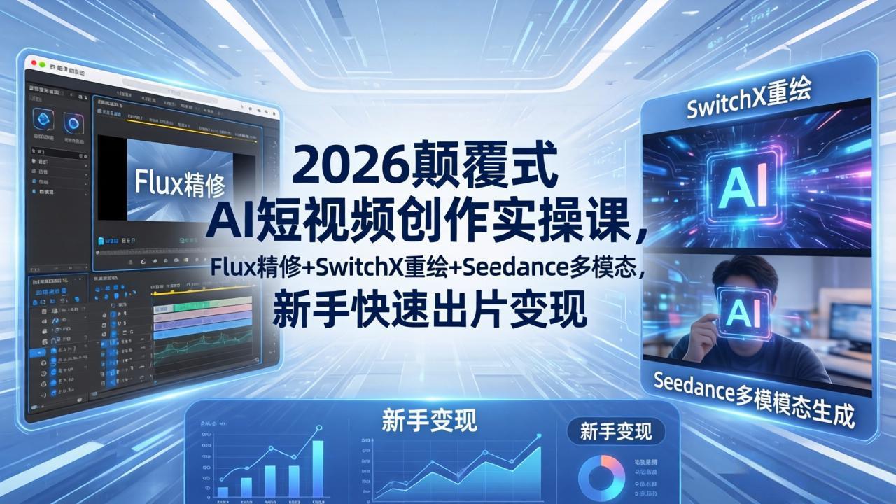 （18449期）2026颠覆式 AI短视频创作课-5月更新，Flux精修+SwitchX重绘+Seedance多模态，新手快速出片变现-齐力副业