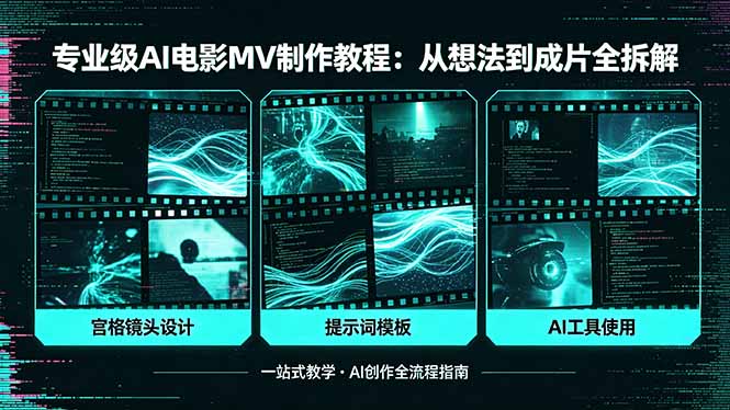 （18295期）专业级AI电影MV制作教程，从想法到成片全拆解，宫格镜头+提示词模板+AI工具一站式教学-齐力副业