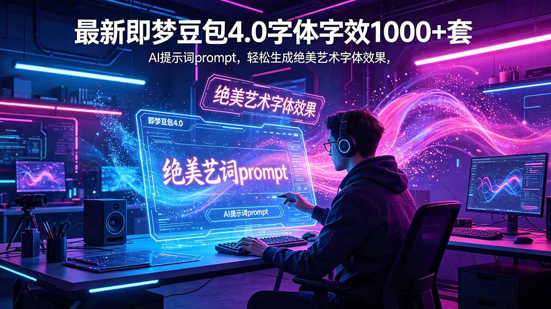 (18650期)最新即梦豆包4.0字体字效1000+套,AI提示词prompt,轻松生成绝美艺术字体效果-齐力副业