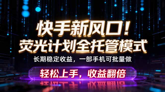 (18713期)快手新风口!荧光计划全托管躺赚,不用自己干,批量操作月入3W+-齐力副业