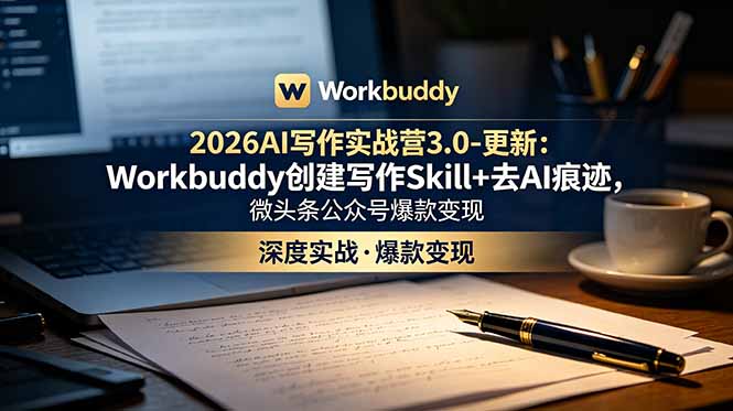 (18995期)2026AI写作实战营3.0-更新:Workbuddy创建写作Skill+去AI痕迹,微头条公众号爆款变现-齐力副业