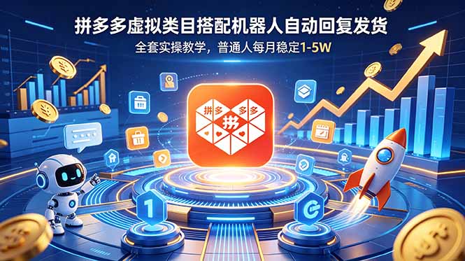 (18884期)拼多多虚拟类目搭配机器人自动回复发货,全套实操教学,普通人每月稳定 1-5W-齐力副业