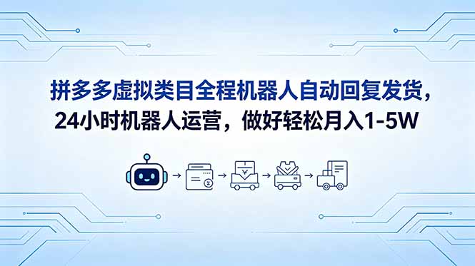 (18715期)拼多多虚拟类目全程机器人自动回复发货,24 小时机器人运营,做好轻松月入 1-5W-齐力副业
