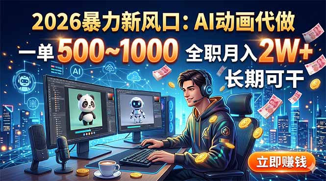 （18993期）2026暴力新风口：AI动画代做，一单500~1000，全职月入2W+，长期可干-齐力副业