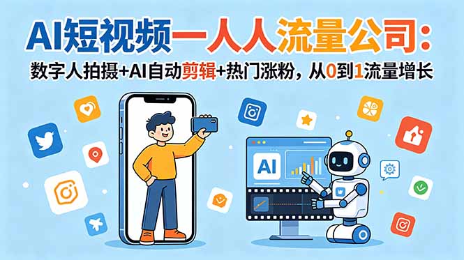 (18864期)AI短视频一人流量公司:数字人拍摄+AI自动剪辑+热门涨粉,从0到1流量增长-齐力副业