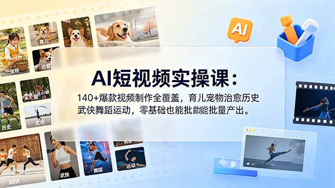(18781期)AI短视频实操课:140+爆款视频制作全覆盖,育儿宠物治愈历史武侠舞蹈运动,零基础也能批量产出-齐力副业