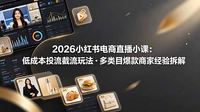 （19034期）2026小红书电商直播小课，低成本投流截流玩法，多类目爆款商家经验完整拆解教学-齐力副业