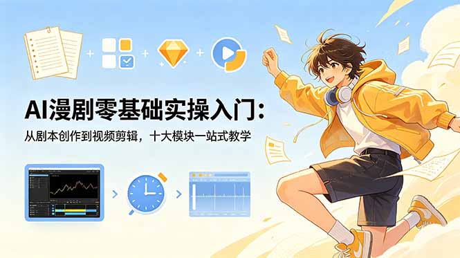 (18812期)AI漫剧零基础实操入门:从剧本创作到视频剪辑,十大模块一站式教学-齐力副业