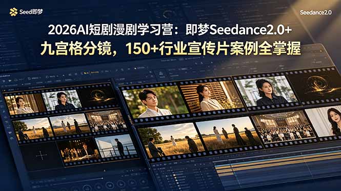 （19055期）2026AI短剧漫剧学习营：即梦Seedance2.0+九宫格分镜，150+行业宣传片案例全掌握-齐力副业
