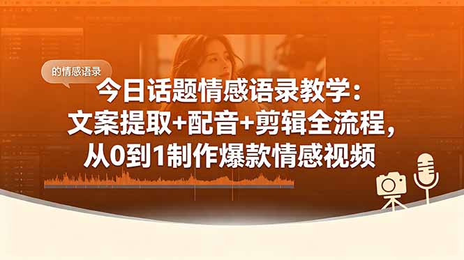 （18719期）今日话题情感语录教学：文案提取+配音+剪辑全流程，从0到1制作爆款情感视频-齐力副业