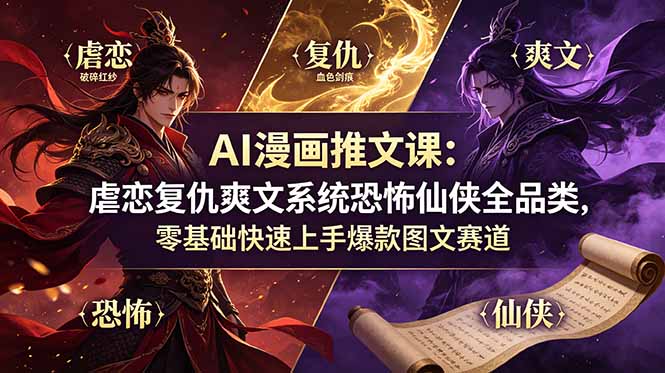 （19060期）AI漫画推文课：虐恋复仇爽文系统恐怖仙侠全品类，零基础快速上手爆款图文赛道-齐力副业