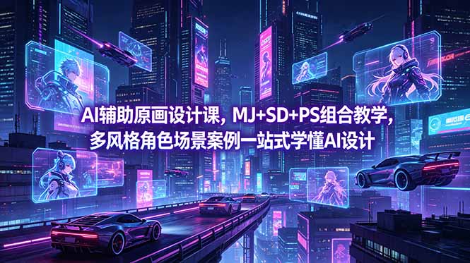 （18731期）AI辅助原画设计课，MJ+SD+PS组合教学，多风格角色场景案例一站式学懂AI设计-齐力副业