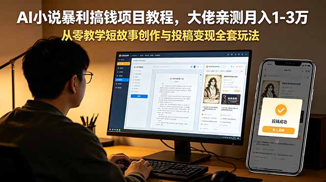 (18898期)AI小说暴利搞钱项目教程,大佬亲测月入1-3万,从零教学短故事创作与投稿变现全套玩法-齐力副业