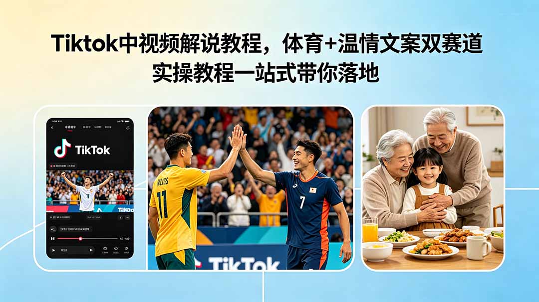 (18910期)Tiktok中视频解说教程,体育+温情文案双赛道实操教程一站式带你落地-齐力副业