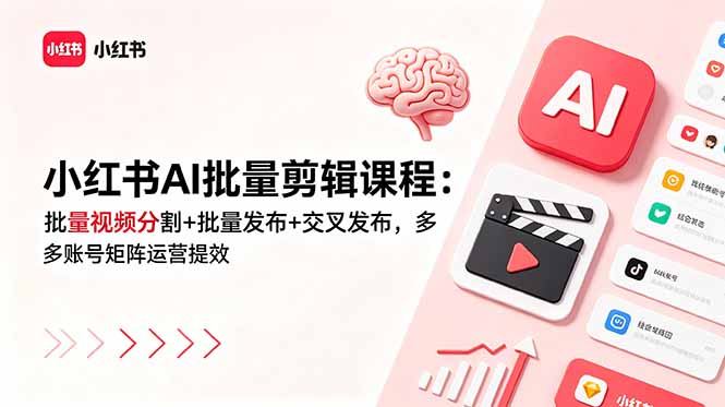 (18959期)小红书AI批量剪辑课程:批量视频分割+批量发布+交叉发布,多账号矩阵运营提效-齐力副业