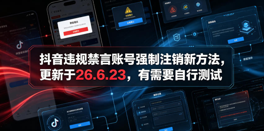 (19015期)抖音违规禁言账号强制注销新方法,更新于26.6.23,有需要自行测试-齐力副业