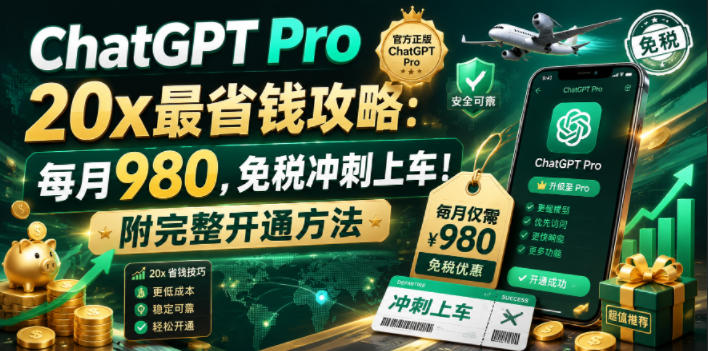 (18790期)ChatGPT Pro 20x 最省钱攻略:每月980,免税冲刺上车!附完整开通方法-齐力副业