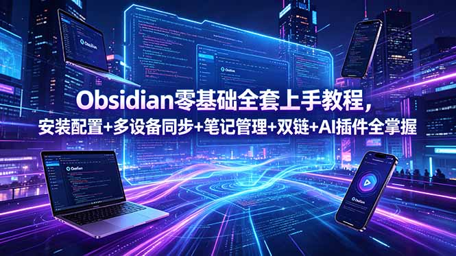 (18797期)Obsidian零基础全套上手教程,安装配置+多设备同步+笔记管理+双链+AI插件全掌握-齐力副业