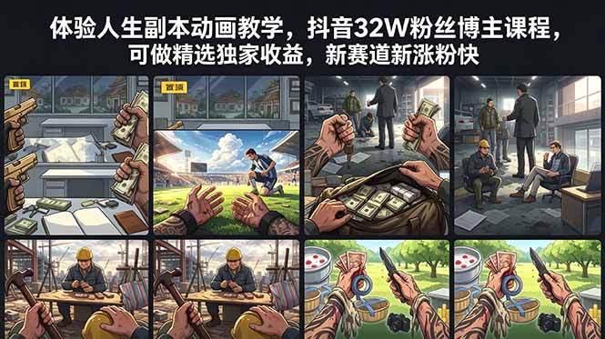 （18826期）体验人生副本动画教学， 抖音32W粉丝博主课程，可做精选独家收益，新赛道新涨粉快-齐力副业