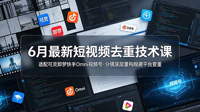 (19031期)6月最新短视频去重技术课,适配可灵即梦快手Omni视频号,分镜底层重构规避平台查重-齐力副业