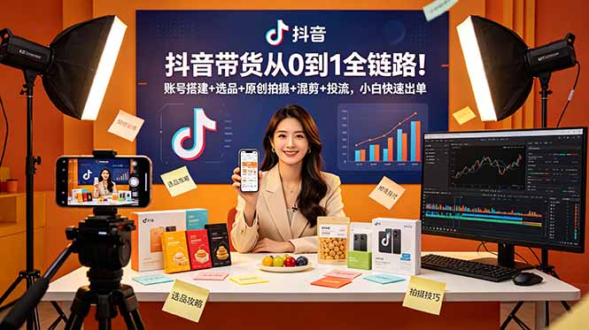 (18963期)抖音带货从0到1全链路!账号搭建+选品+原创拍摄+混剪+投流,小白快速出单-齐力副业