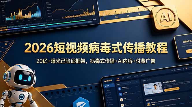 (18986期)2026短视频病毒式传播教程:20亿+曝光已验证框架,病毒式传播+AI内容+付费广告-齐力副业