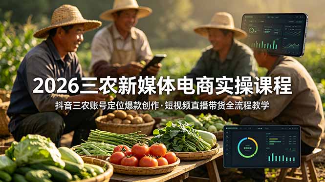 （18991期）2026三农新媒体电商实操课程：抖音三农账号定位爆款创作，短视频直播带货全流程教学-齐力副业