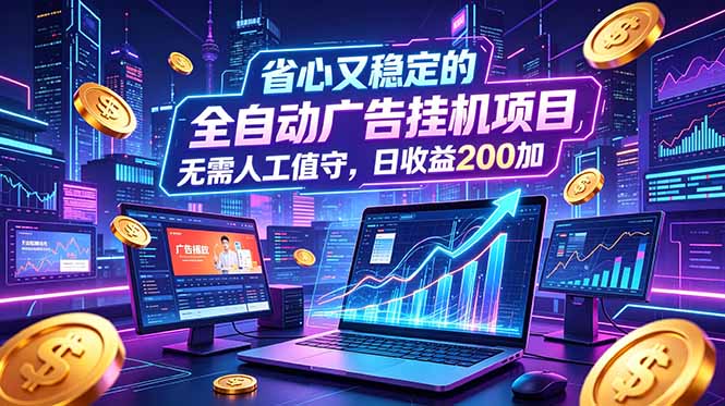 (18899期)全自动广告挂机项目,全程无需人工值守。稳定创收每日收益200+-齐力副业