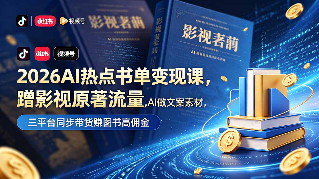 （18727期）2026AI热点书单变现课，蹭影视原著流量，AI做文案素材，三平台同步带货赚图书高佣金-齐力副业