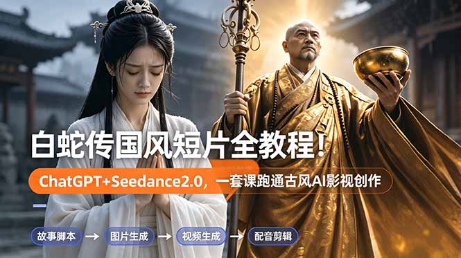 （18737期）白蛇传-国风短片全教程！ChatGPT+Seedance2.0，一套课跑通古风AI影视创作-齐力副业