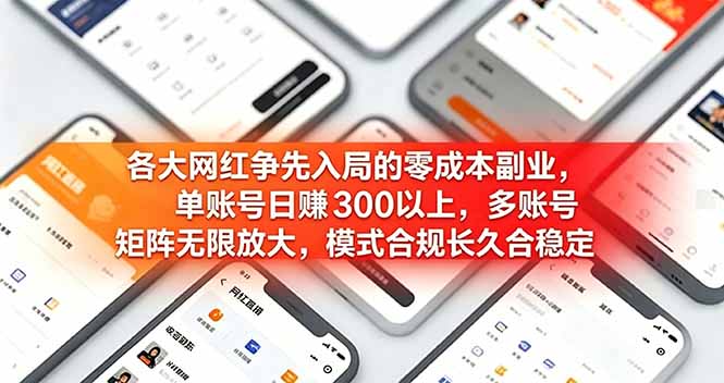 （19092期）各大网红争先入局的零成本副业，单账号日赚 300 以上，多号矩阵可放大，模式合规长久稳定！-齐力副业