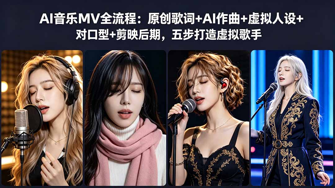 （18710期）AI音乐MV全流程：原创歌词+AI作曲+虚拟人设+对口型+剪映后期，五步打造虚拟歌手-齐力副业