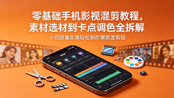（18750期）零基础手机影视混剪教程，素材选材到卡点调色全拆解，小白跟着实操轻松制作爆款混剪短片-齐力副业