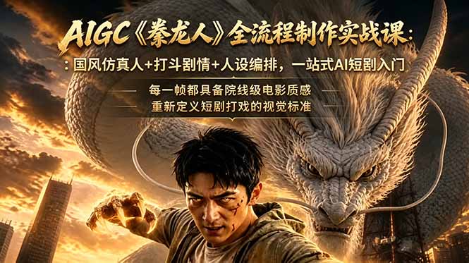 (18849期)AIGC《豢龙人》全流程制作实战课:国风仿真人+打斗剧情+人设编排,一站式AI短剧入门-齐力副业