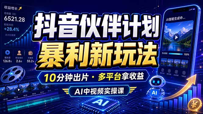 (18869期)抖音伙伴计划最新玩法,无需配音剪辑,10分钟出一条原创视频,轻松日入三位数-齐力副业