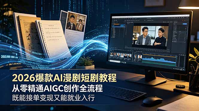 (18980期)2026 爆款 AI 漫剧短剧教程 从零精通 AIGC 创作全流程 既能接单变现又能就业入行-齐力副业