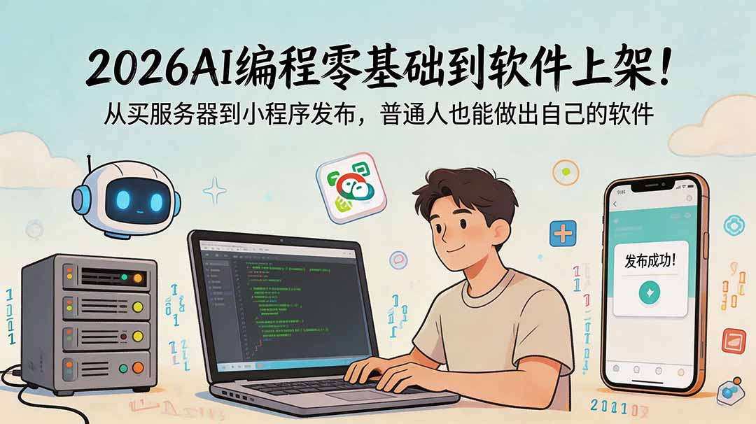 (18905期)2026AI编程零基础到软件上架!从买服务器到小程序发布,普通人也能做出自己的软件-齐力副业