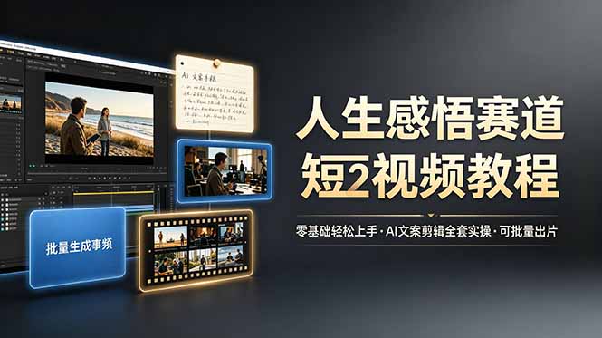 （19115期）人生感悟赛道短视频教程，零基础轻松上手，AI文案剪辑全套实操可批量出片-齐力副业