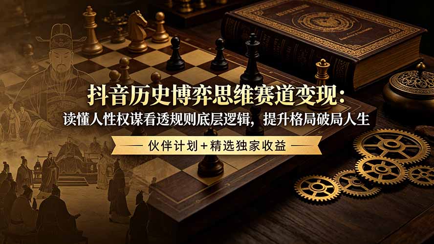 （19116期）抖音历史博弈思维赛道变现：读懂人性权谋看透规则底层逻辑，提升格局破局人生，伙伴计划+精选独家收益-齐力副业