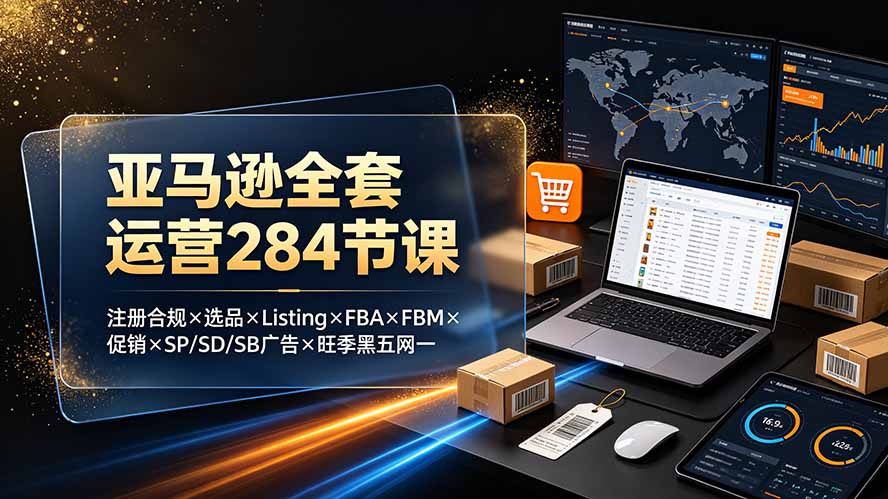 (19410期)亚马逊全套运营284节课:注册合规×选品×Listing×FBA×FBM×促销×SP/SD/SB广告×旺季黑五网一-齐力副业