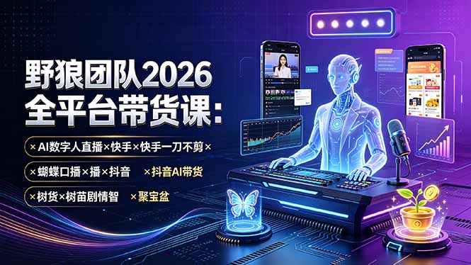 (19511期)野狼团队2026全平台带货课-7月:AI数字人直播×快手一刀不剪×蝴蝶口播×抖音AI带货×树苗剧情智剪×聚宝盆-齐力副业