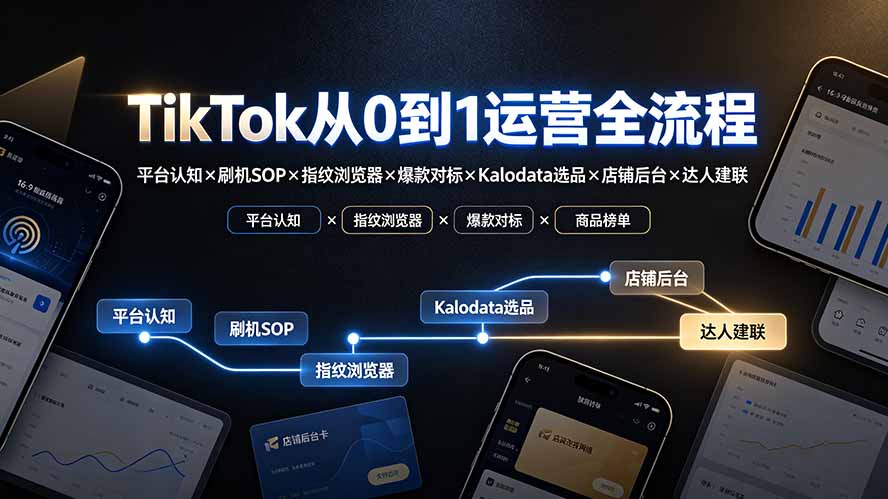 (19480期)TikTok从0到1运营全流程:平台认知×刷机SOP×指纹浏览器×爆款对标×Kalodata选品×店铺后台×达人建联-齐力副业