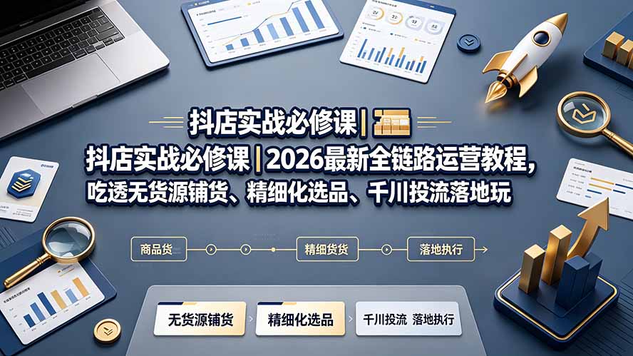 (19549期)抖店实战必修课|2026最新全链路运营教程,吃透无货源铺货、精细化选品、千川投流落地玩法-齐力副业