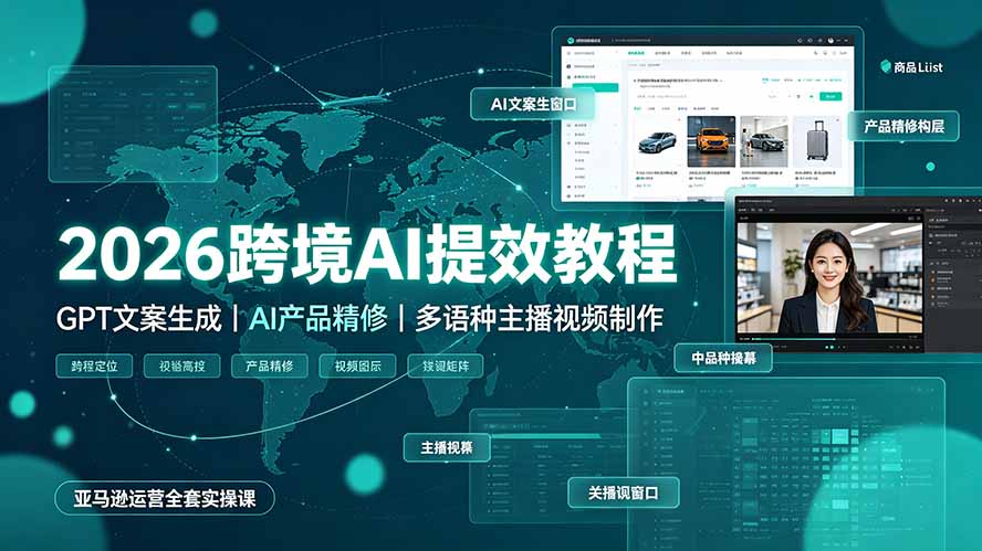 (19286期)2026跨境AI提效教程·GPT文案生成|AI产品精修|多语种主播视频制作,亚马逊运营全套实操课-齐力副业